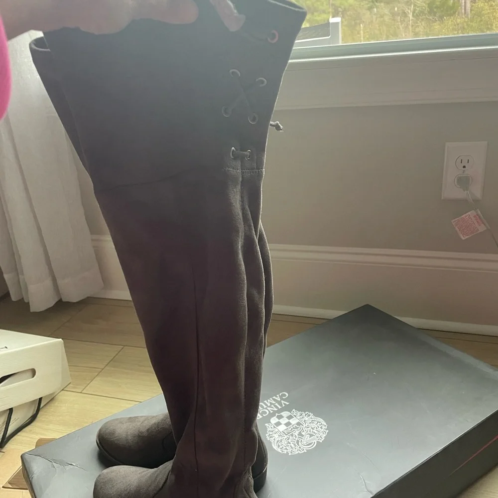 Vince Camuto over the knee boots grey 7.5 suede vintage Y2K